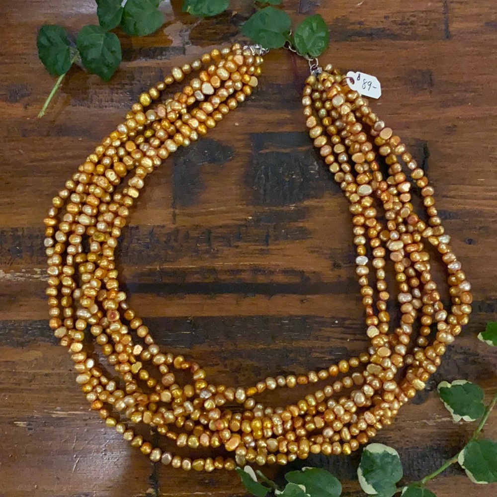 “Golden peach” multi strand beaded necklace